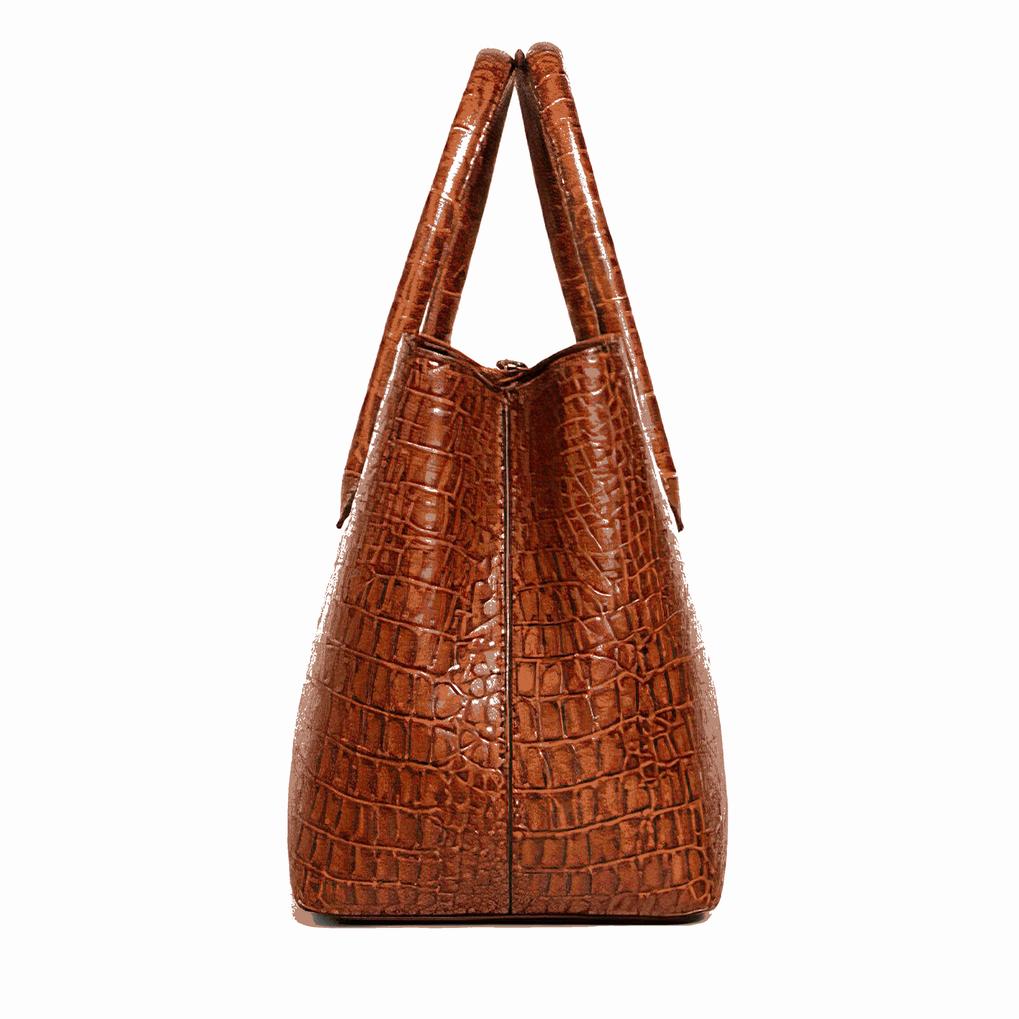 Women’s Crocodile Embossed Saddle Leather Tote Bag – Luxury Brown Handbag