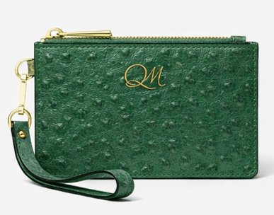 Burgundy Ostrich Texture Leather Wristlet – Elegant Zip Pouch - Quick Moto