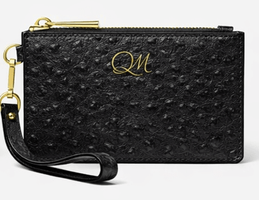 Burgundy Ostrich Texture Leather Wristlet – Elegant Zip Pouch - Quick Moto