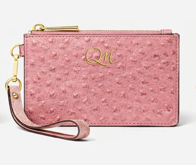 Burgundy Ostrich Texture Leather Wristlet – Elegant Zip Pouch - Quick Moto