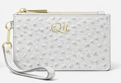 Burgundy Ostrich Texture Leather Wristlet – Elegant Zip Pouch - Quick Moto