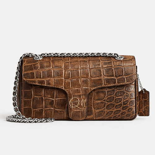 Croc Texture Leather Chain Shoulder Bag – Signature QM Flap Purse - Quick Moto