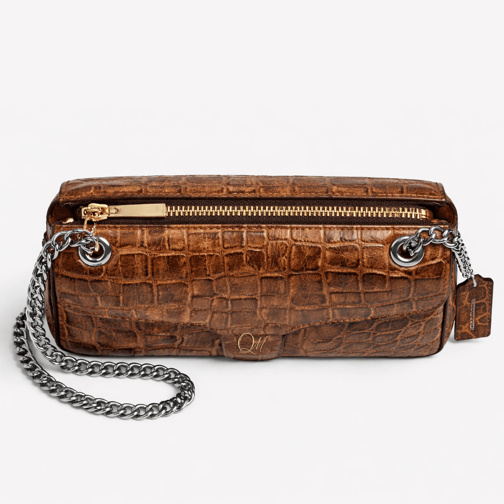 Croc Texture Leather Chain Shoulder Bag – Signature QM Flap Purse - Quick Moto