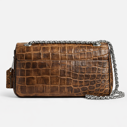 Croc Texture Leather Chain Shoulder Bag – Signature QM Flap Purse - Quick Moto
