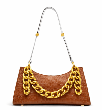 Croc Texture Leather Shoulder Bag – Bold Gold Chain Statement Purse - Quick Moto