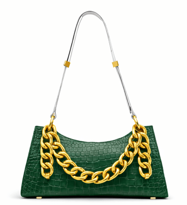 Croc Texture Leather Shoulder Bag – Bold Gold Chain Statement Purse - Quick Moto