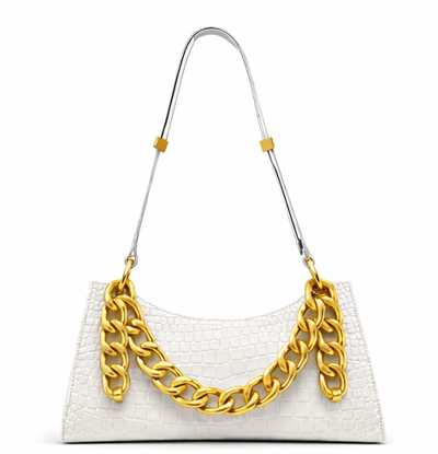 Croc Texture Leather Shoulder Bag – Bold Gold Chain Statement Purse - Quick Moto