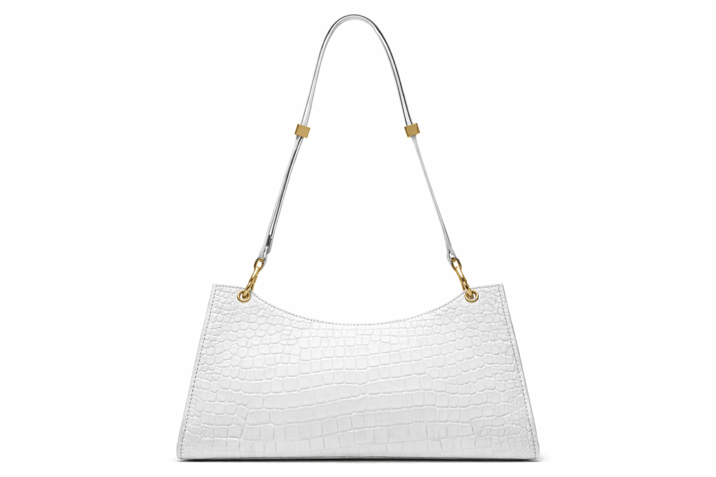 Croc Texture Leather Shoulder Bag – Bold Gold Chain Statement Purse - Quick Moto