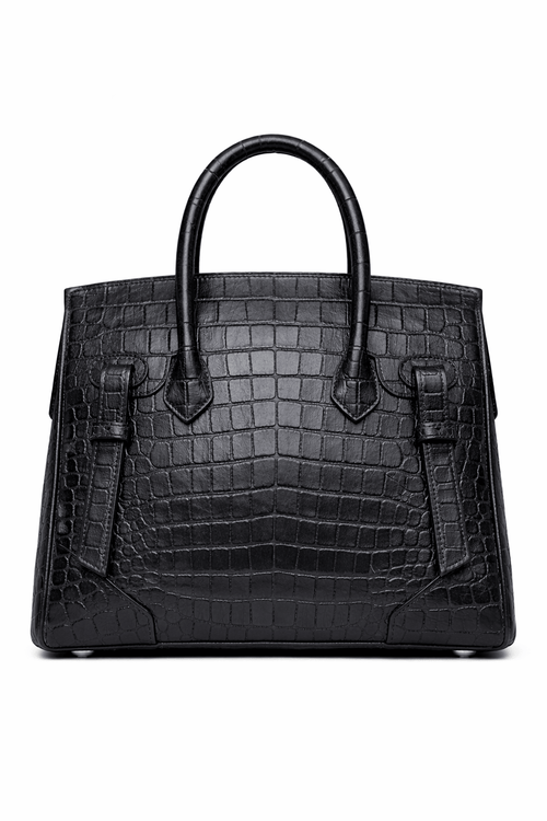 Croc Texture Leather Structured Tote – Gold QM Signature Handbag - Quick Moto