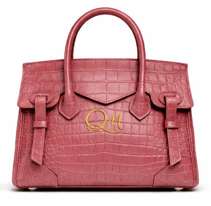 Croc Texture Leather Structured Tote – Gold QM Signature Handbag - Quick Moto