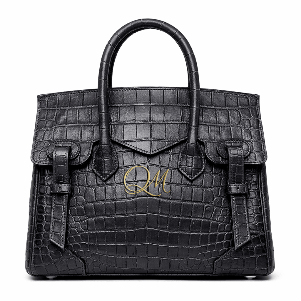 Croc Texture Leather Structured Tote – Gold QM Signature Handbag - Quick Moto