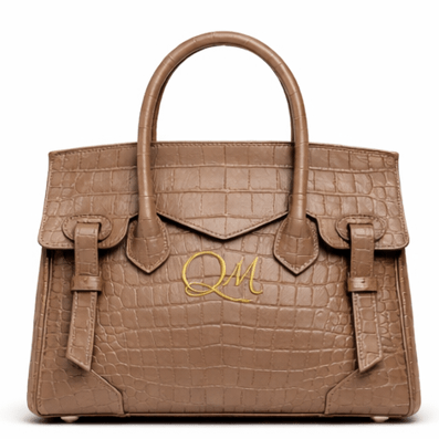 Croc Texture Leather Structured Tote – Gold QM Signature Handbag - Quick Moto