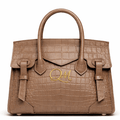 Croc Texture Leather Structured Tote – Gold QM Signature Handbag - Quick Moto