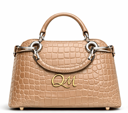 Croc Texture Leather Top Handle Satchel – Gold QM Signature Handbag - Quick Moto