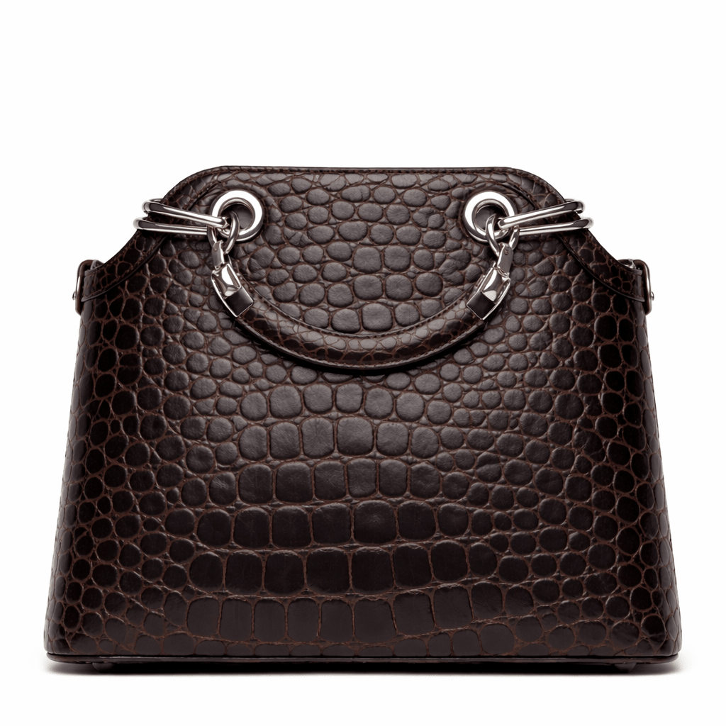 Croc Texture Leather Top Handle Satchel – Gold QM Signature Handbag - Quick Moto