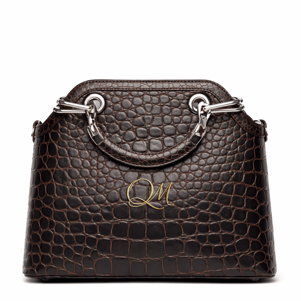 Croc Texture Leather Top Handle Satchel – Gold QM Signature Handbag - Quick Moto