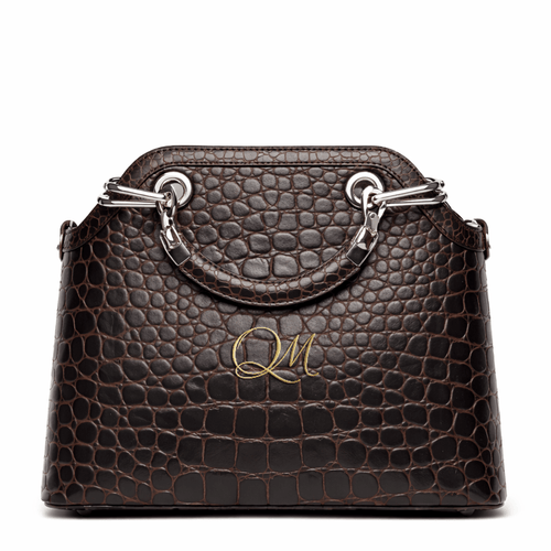 Croc Texture Leather Top Handle Satchel – Gold QM Signature Handbag - Quick Moto
