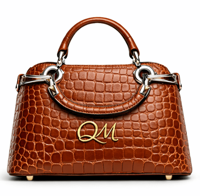 Croc Texture Leather Top Handle Satchel – Gold QM Signature Handbag - Quick Moto