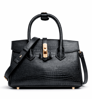 Croc Texture Leather Top Handle Satchel – Luxury Lock Detail Handbag - Quick Moto