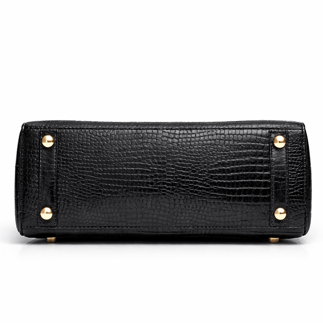 Croc Texture Leather Top Handle Satchel – Luxury Lock Detail Handbag - Quick Moto