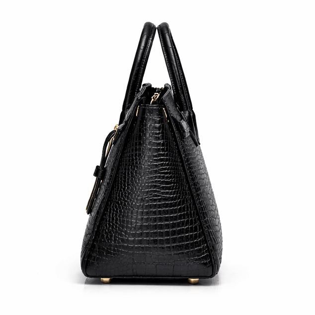 Croc Texture Leather Top Handle Satchel – Luxury Lock Detail Handbag - Quick Moto