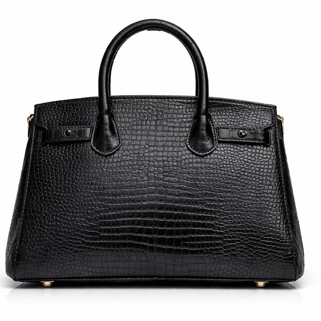 Croc Texture Leather Top Handle Satchel – Luxury Lock Detail Handbag - Quick Moto