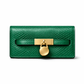 Emerald Croc Texture Leather Wallet – Luxury Lock Detail Clutch - Quick Moto