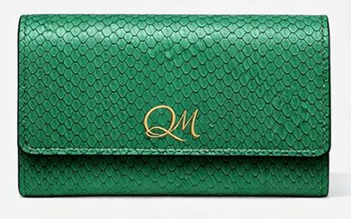 Emerald Snake Texture Leather Wallet – Elegant Flap Clutch - Quick Moto