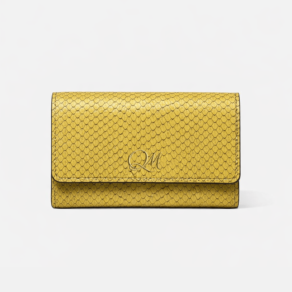 Emerald Snake Texture Leather Wallet – Elegant Flap Clutch - Quick Moto