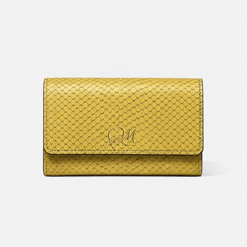 Emerald Snake Texture Leather Wallet – Elegant Flap Clutch - Quick Moto