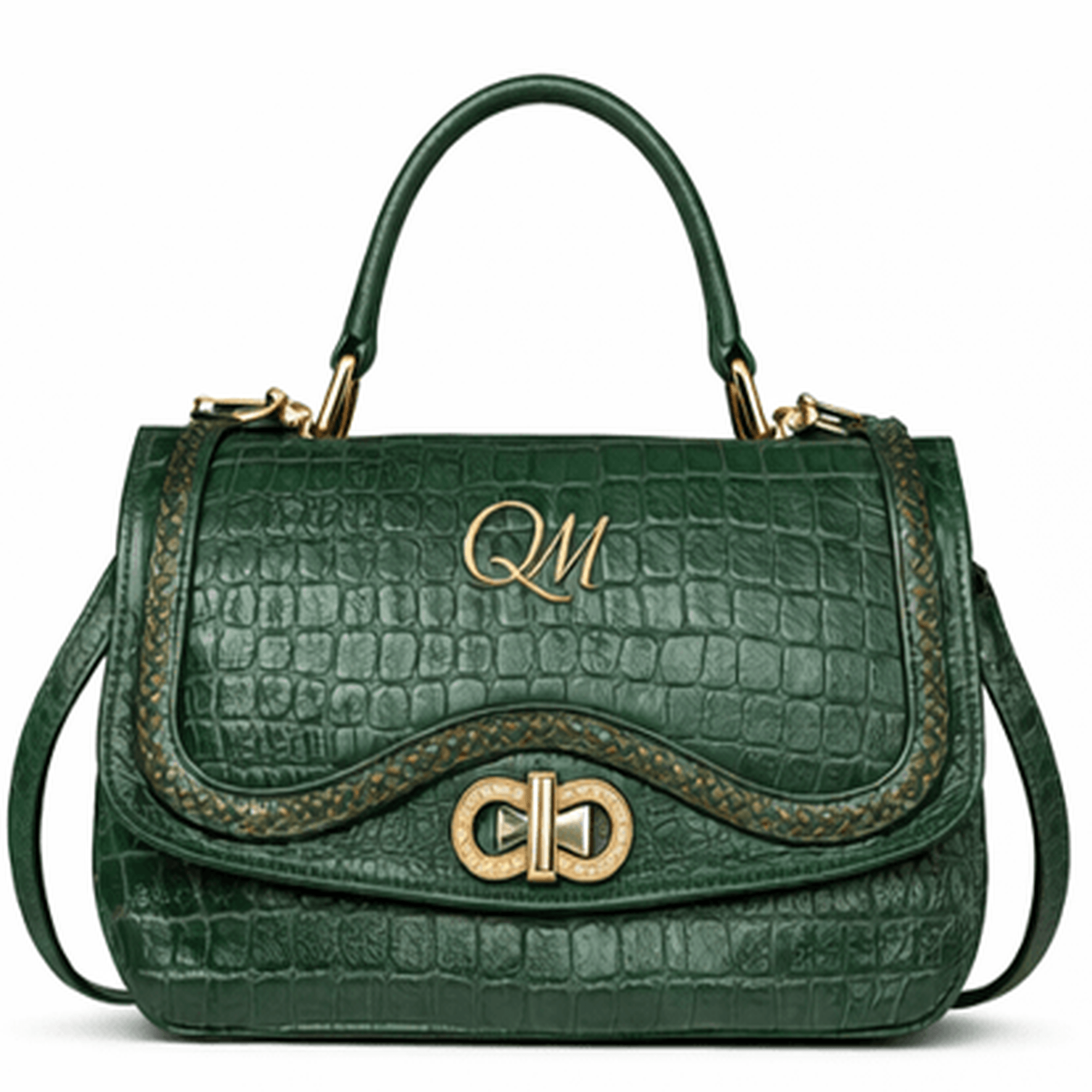 Handmade Luxury Green Crocodile Embossed Leather Handbag – Designer Top Handle & Crossbody Bag for Women - Quick Moto