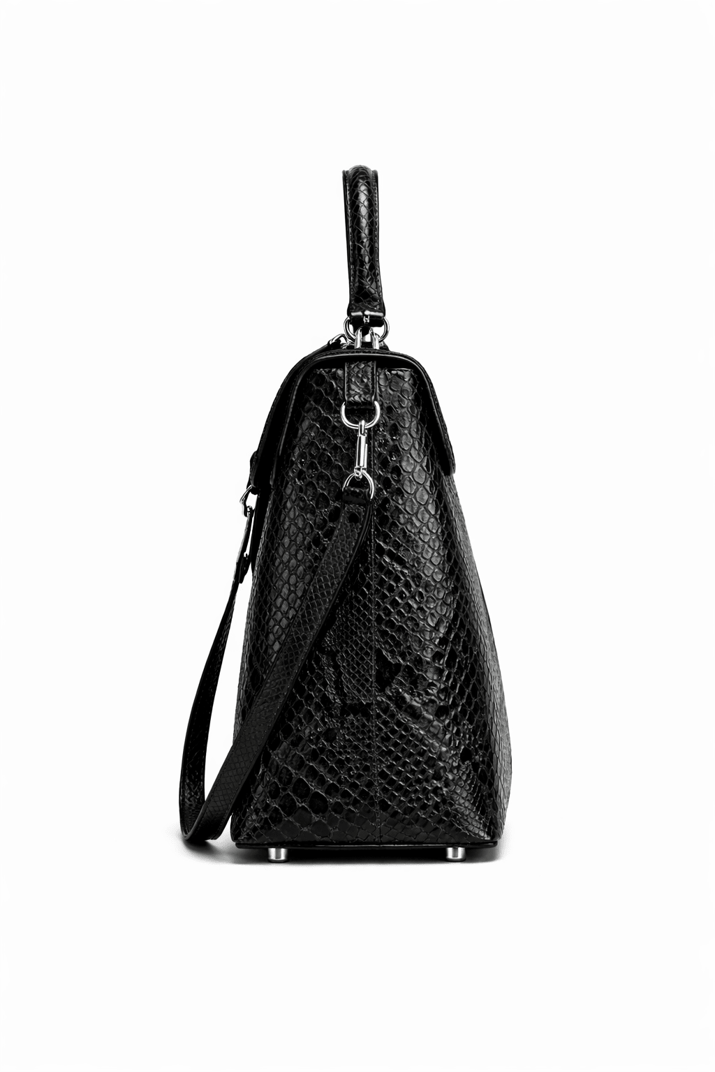 Luxury Black Python Texture Handbag for Women – Designer Top Handle Bag - Quick Moto