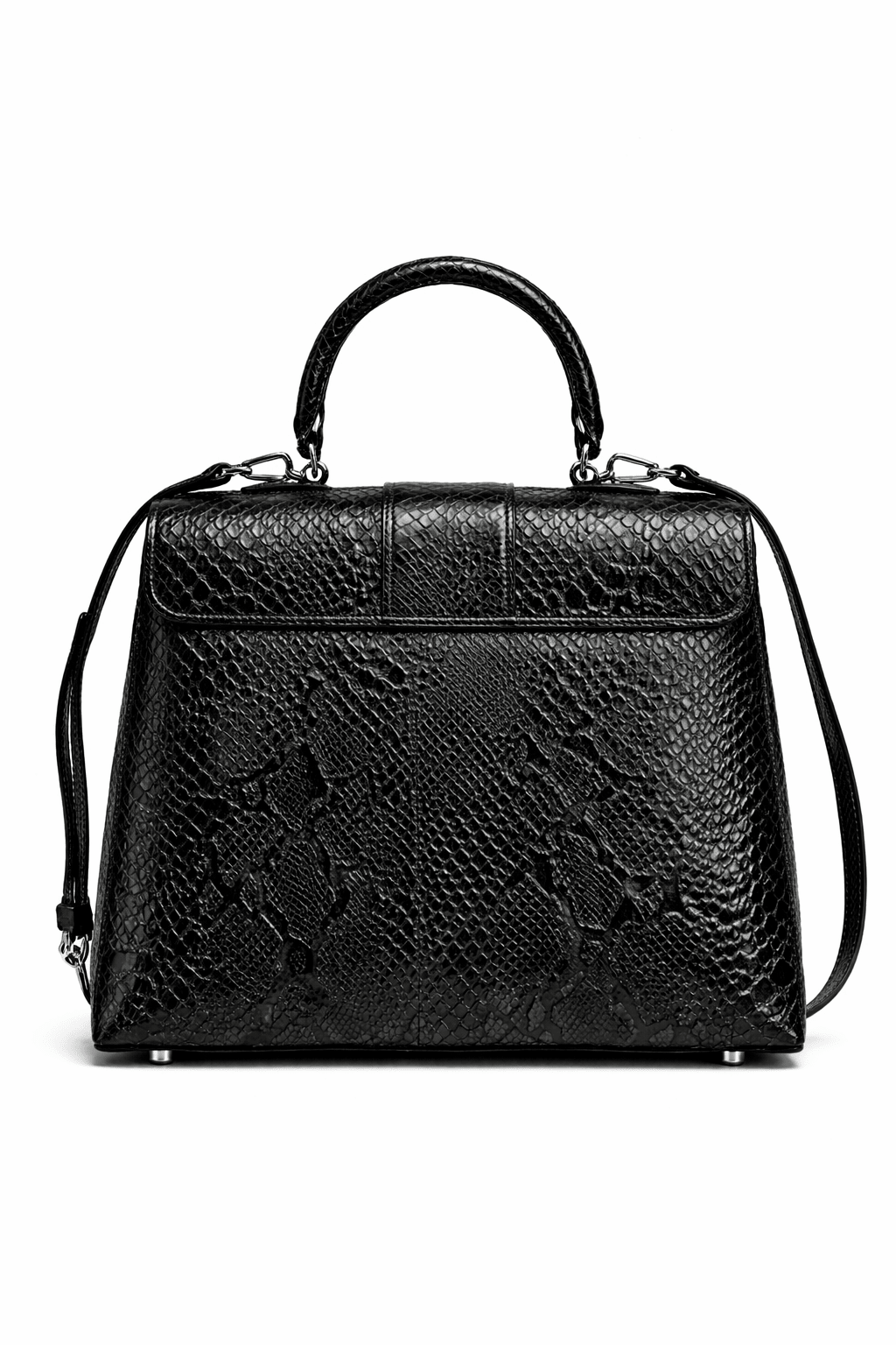 Luxury Black Python Texture Handbag for Women – Designer Top Handle Bag - Quick Moto