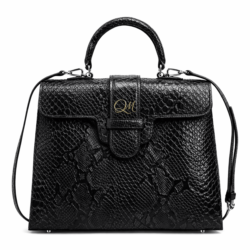 Luxury Black Python Texture Handbag for Women – Designer Top Handle Bag - Quick Moto