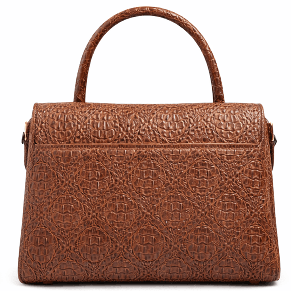 Luxury Brown Croc Pattern Leather Handbag for Women | Designer Top Handle Flap Bag - Quick Moto