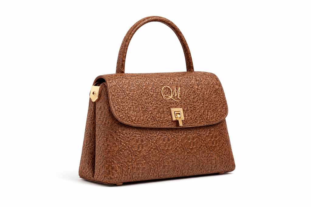 Luxury Brown Croc Pattern Leather Handbag for Women | Designer Top Handle Flap Bag - Quick Moto