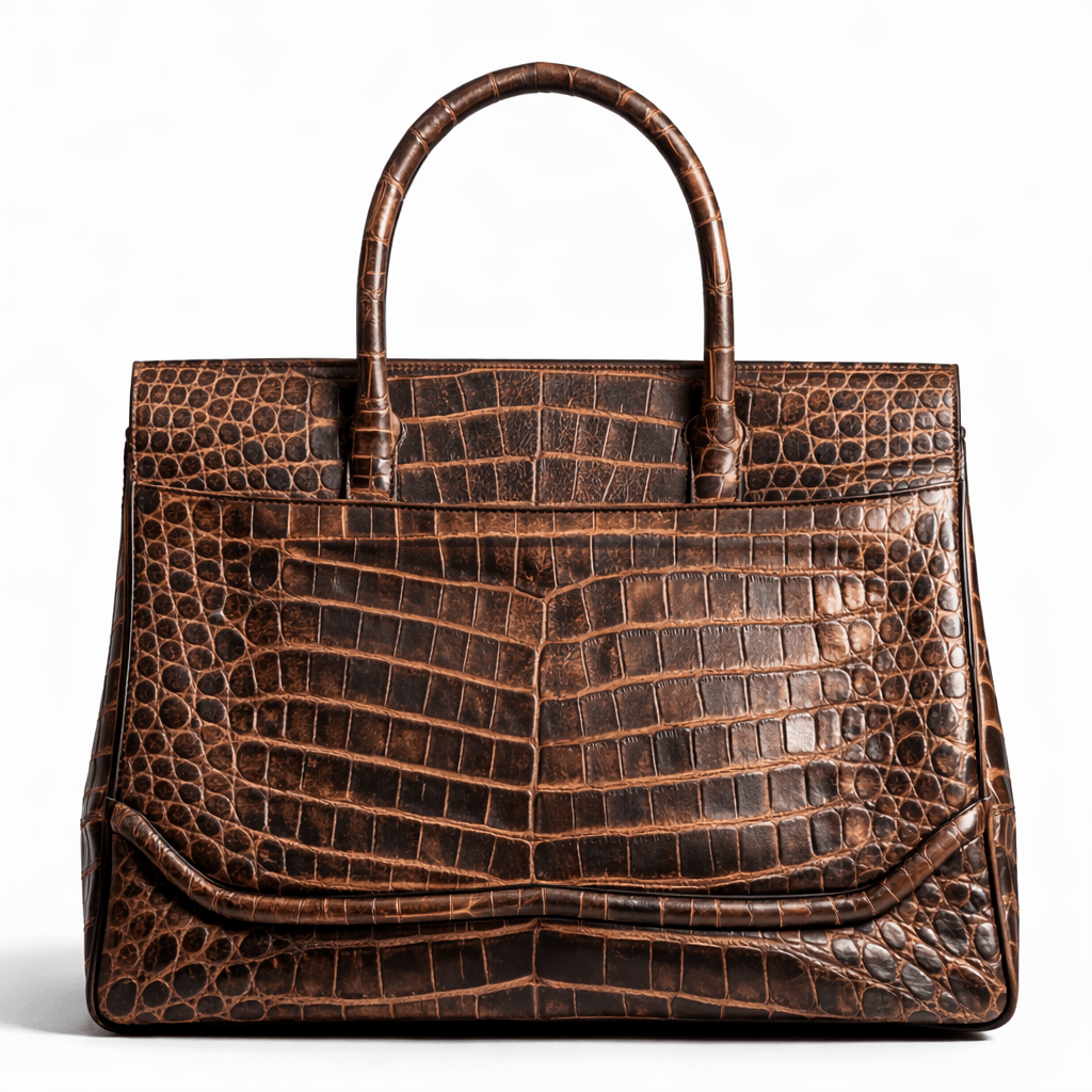 Luxury Brown Croc Texture Handbag for Women – Designer Top Handle Tote - Quick Moto