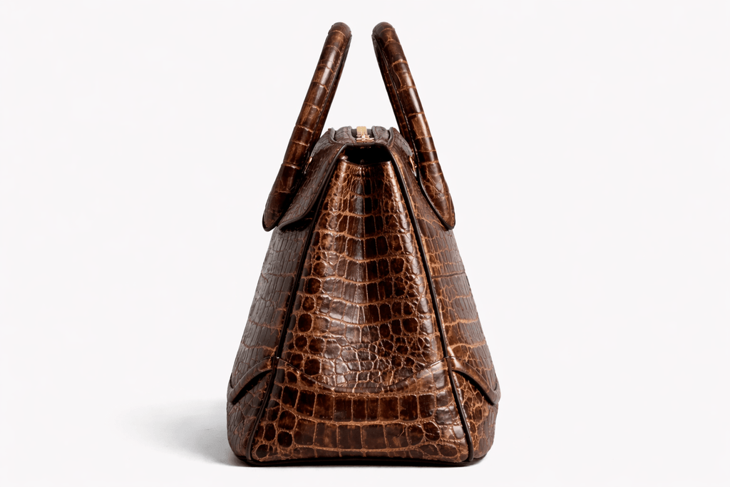 Luxury Brown Croc Texture Handbag for Women – Designer Top Handle Tote - Quick Moto