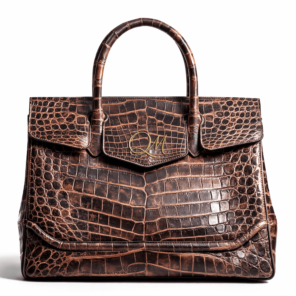 Luxury Brown Croc Texture Handbag for Women – Designer Top Handle Tote - Quick Moto