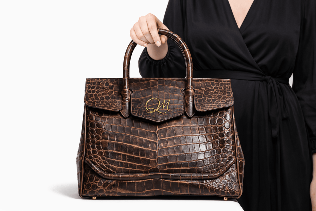 Luxury Brown Croc Texture Handbag for Women – Designer Top Handle Tote - Quick Moto