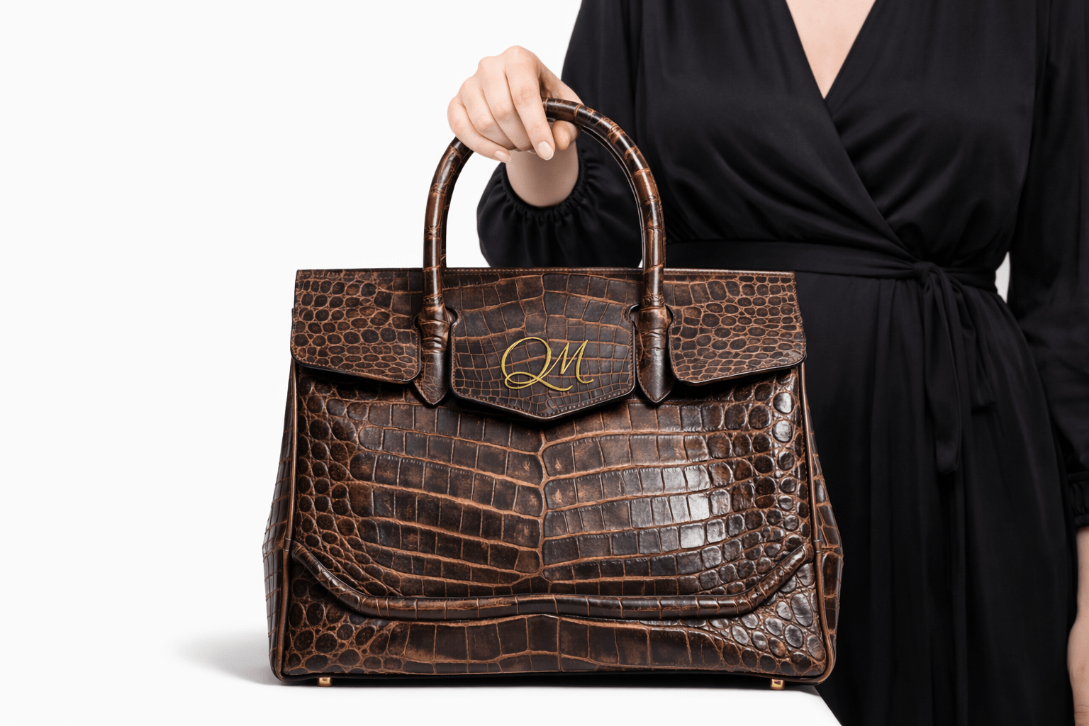 Luxury Brown Croc Texture Handbag for Women – Designer Top Handle Tote - Quick Moto