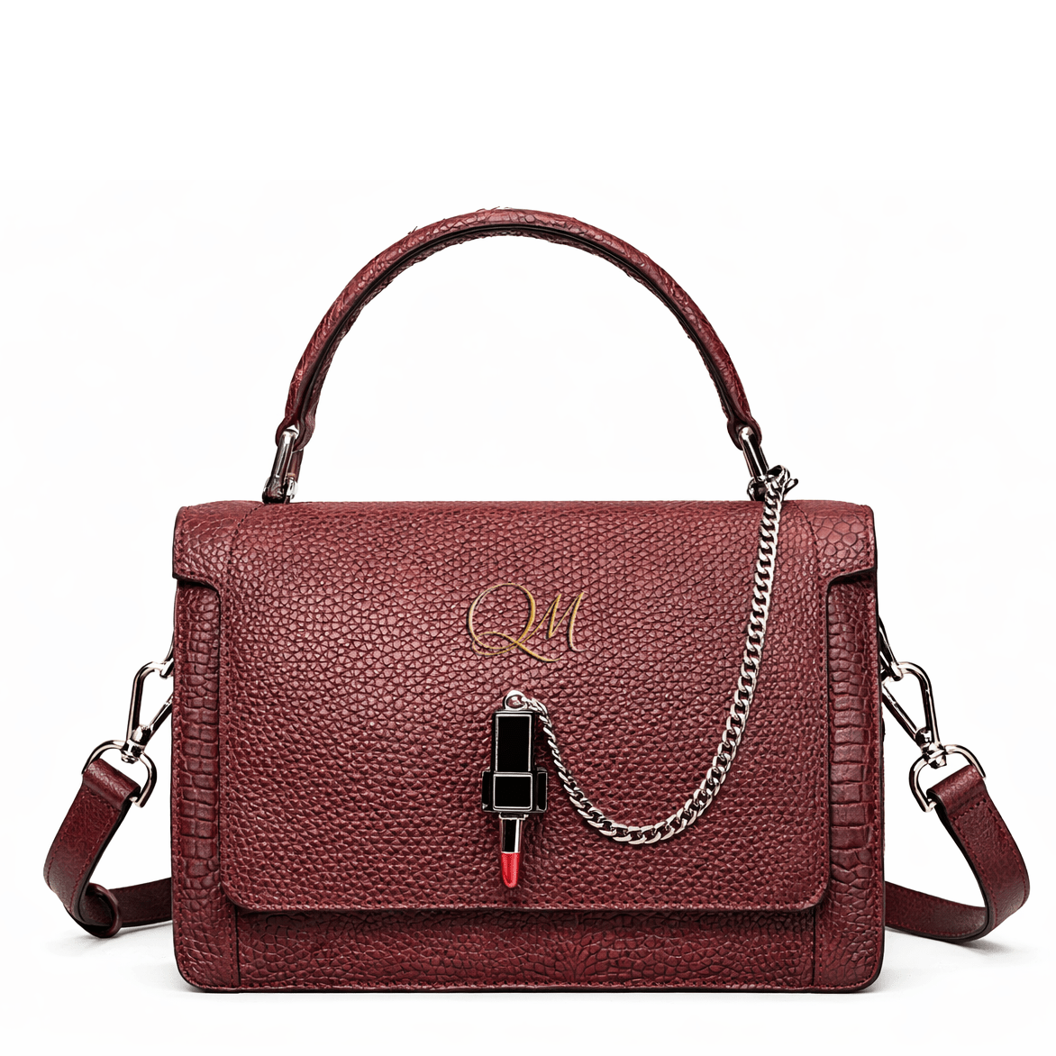 Luxury Brown Textured Leather Shoulder Bag for Women | Designer Chain Crossbody Purse - Quick Moto