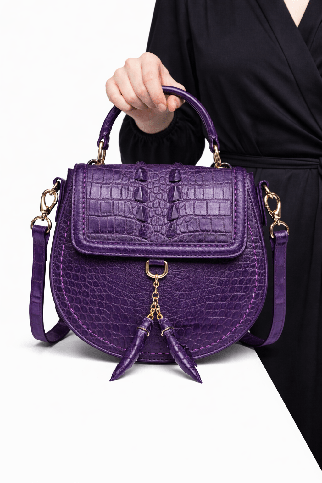 Luxury Croc Texture Saddle Handbag for Women – Designer Top Handle & Shoulder Bag - Quick Moto