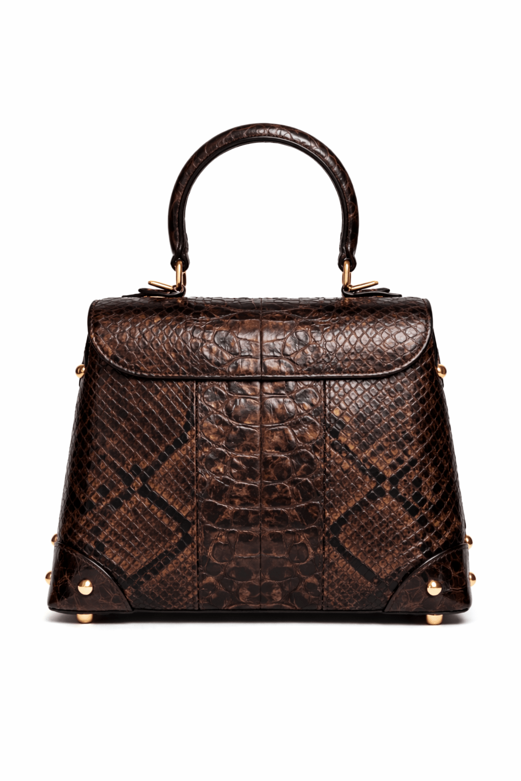 Luxury Dark Brown Croc Pattern Leather Handbag for Women | Designer Top Handle Flap Bag - Quick Moto
