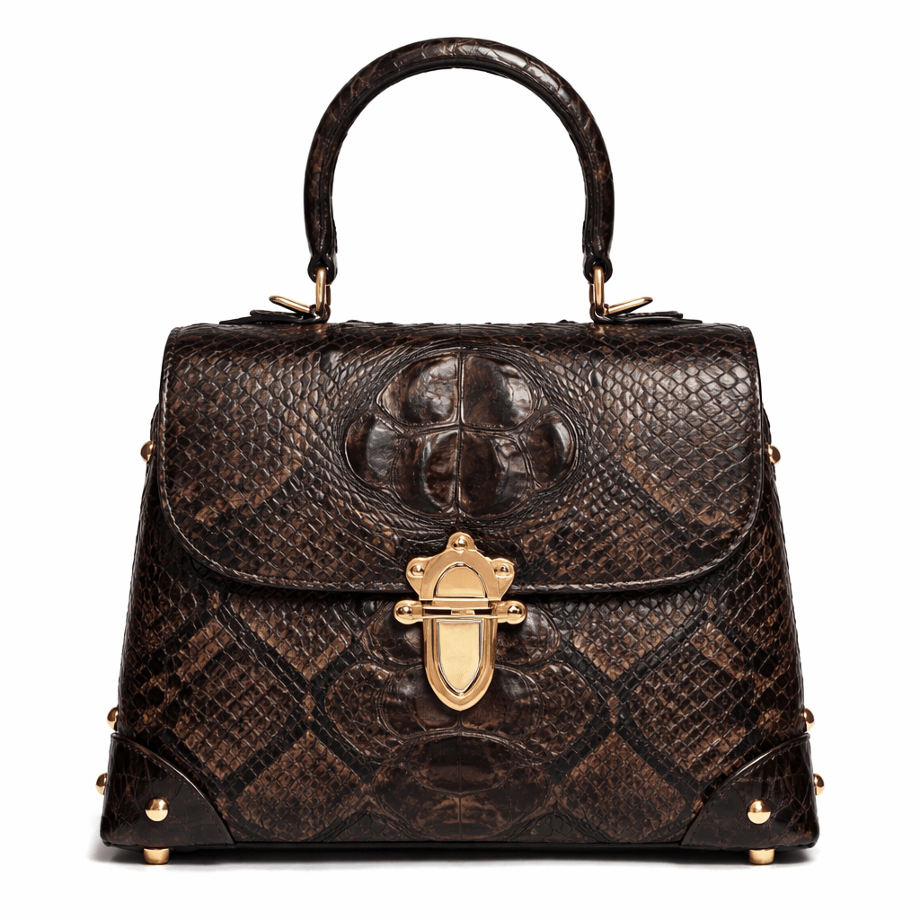 Luxury Dark Brown Croc Pattern Leather Handbag for Women | Designer Top Handle Flap Bag - Quick Moto