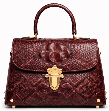 Luxury Dark Brown Croc Pattern Leather Handbag for Women | Designer Top Handle Flap Bag - Quick Moto