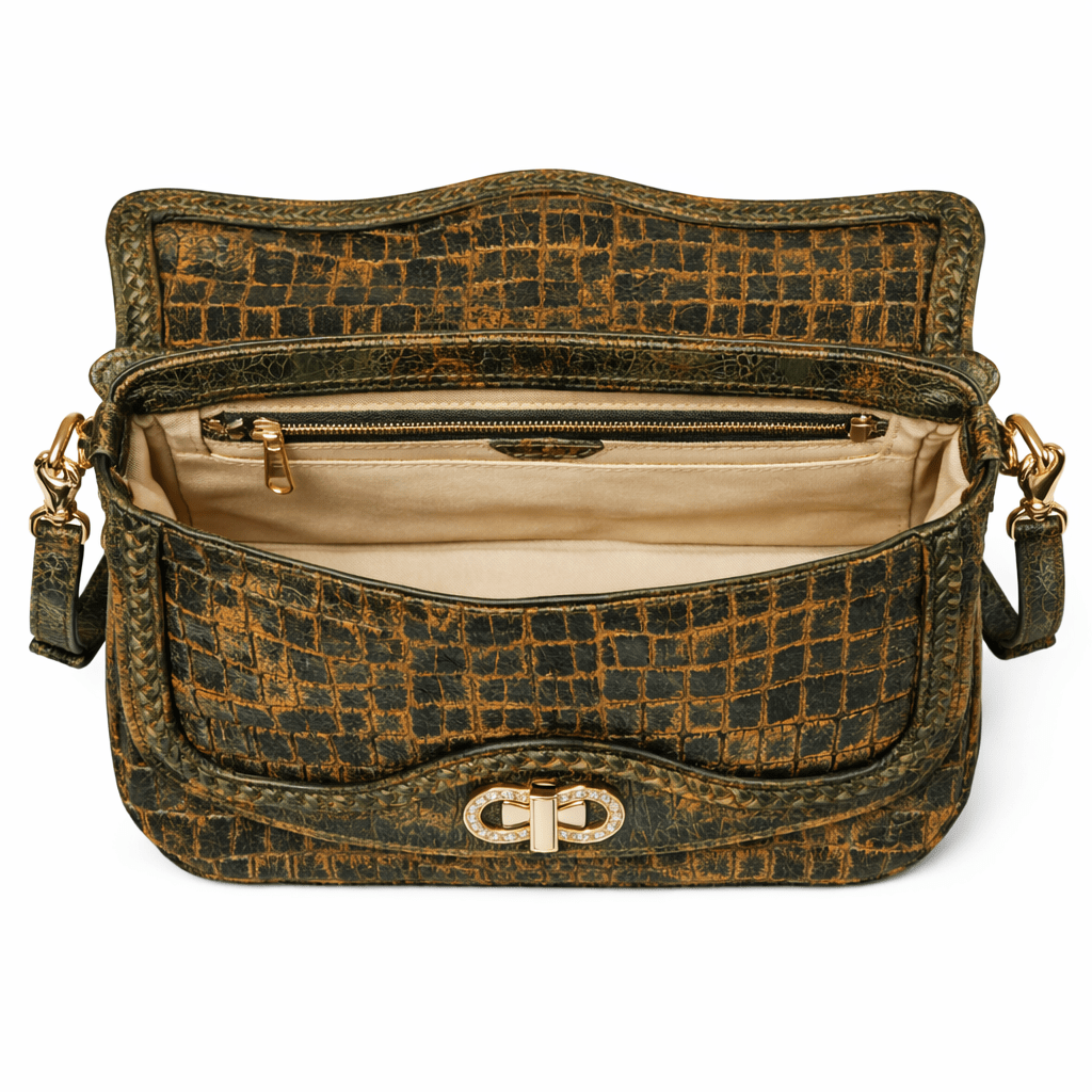 Luxury Green Croc Pattern Leather Handbag for Women | Designer Top Handle & Crossbody Bag - Quick Moto