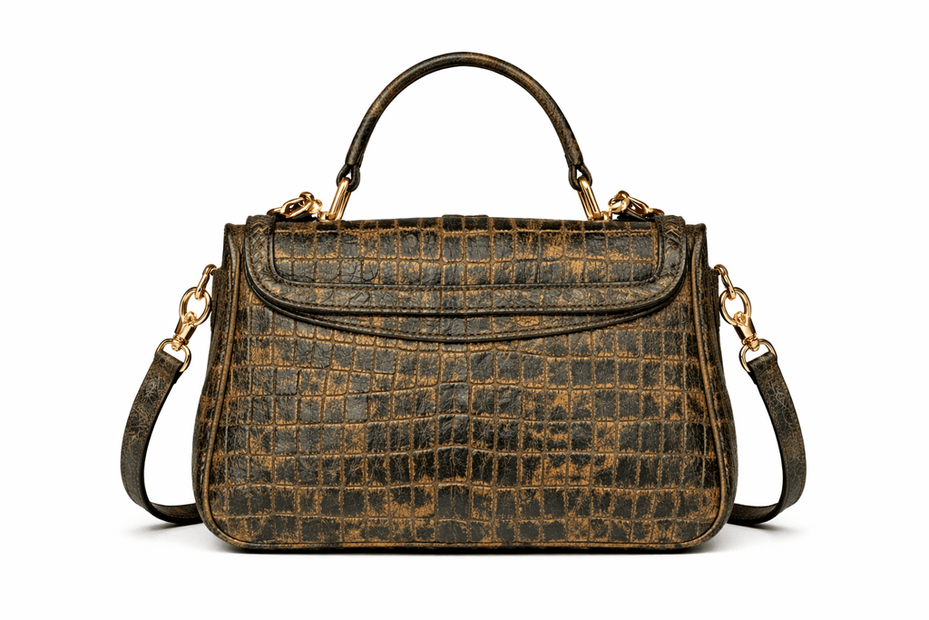 Luxury Green Croc Pattern Leather Handbag for Women | Designer Top Handle & Crossbody Bag - Quick Moto