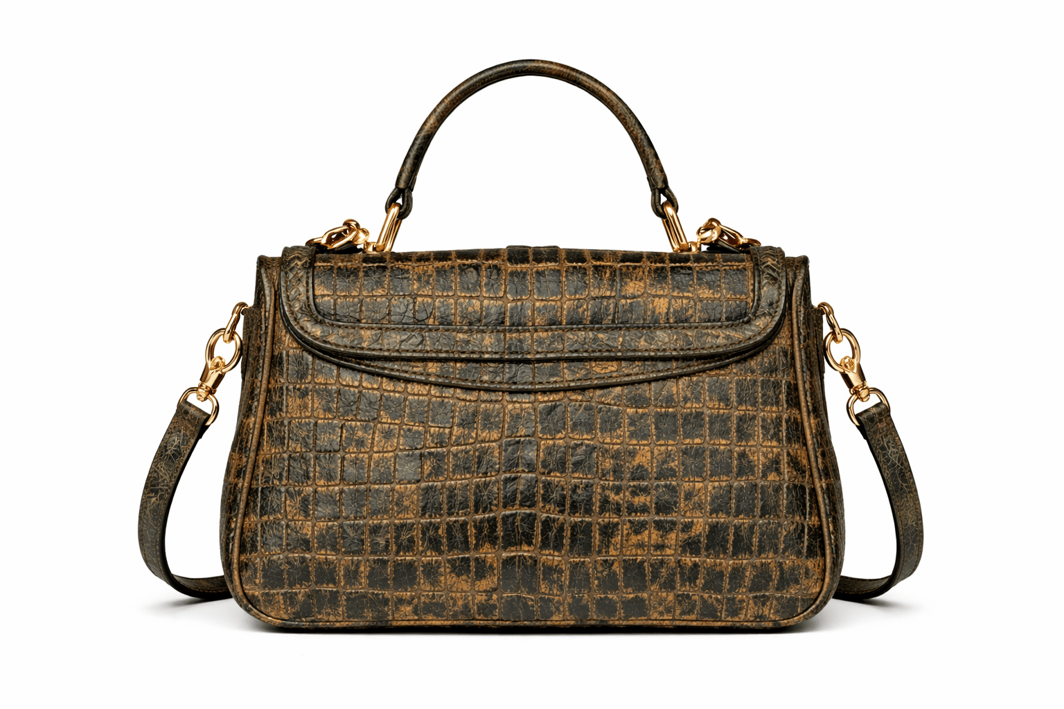 Luxury Green Croc Pattern Leather Handbag for Women | Designer Top Handle & Crossbody Bag - Quick Moto