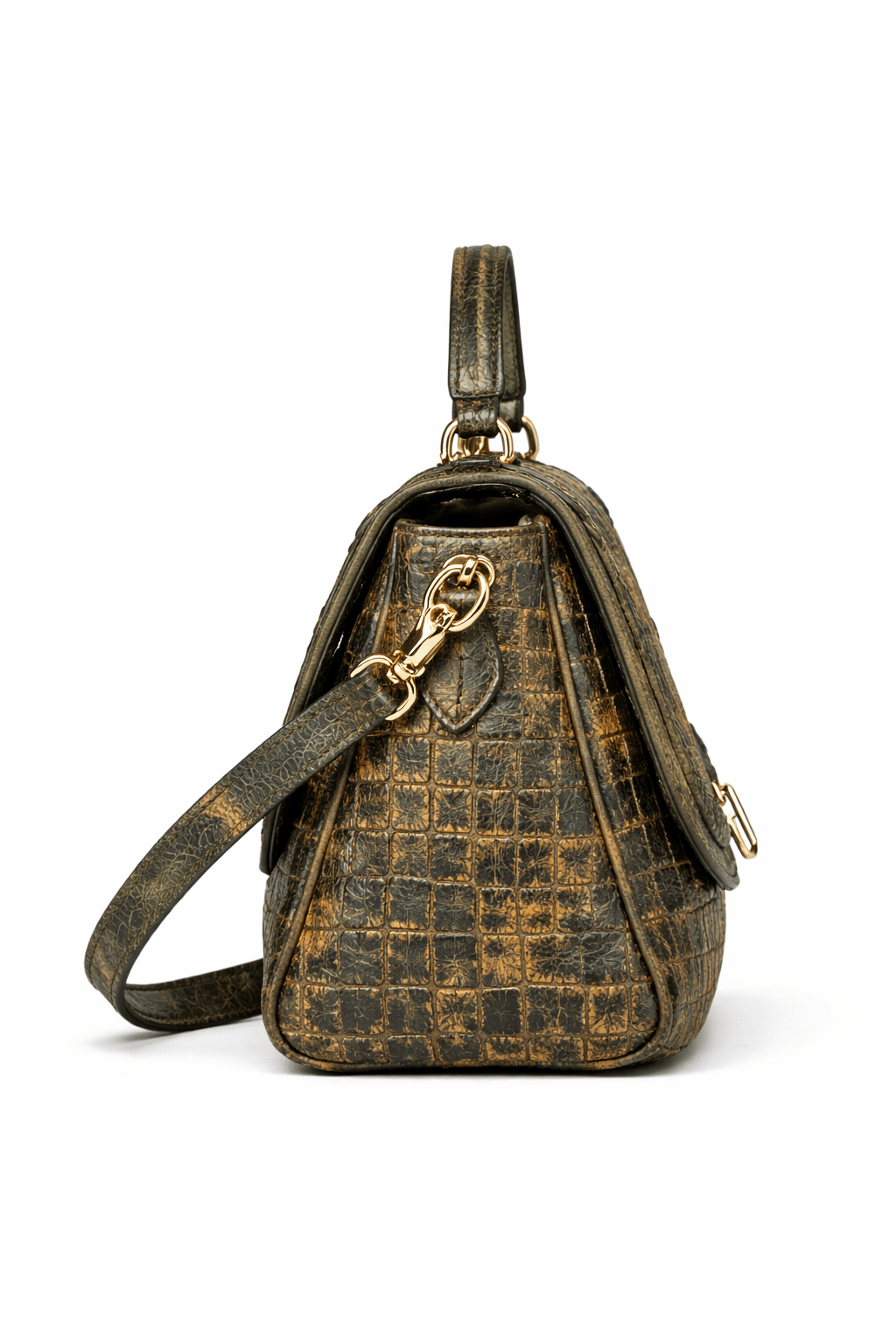 Luxury Green Croc Pattern Leather Handbag for Women | Designer Top Handle & Crossbody Bag - Quick Moto